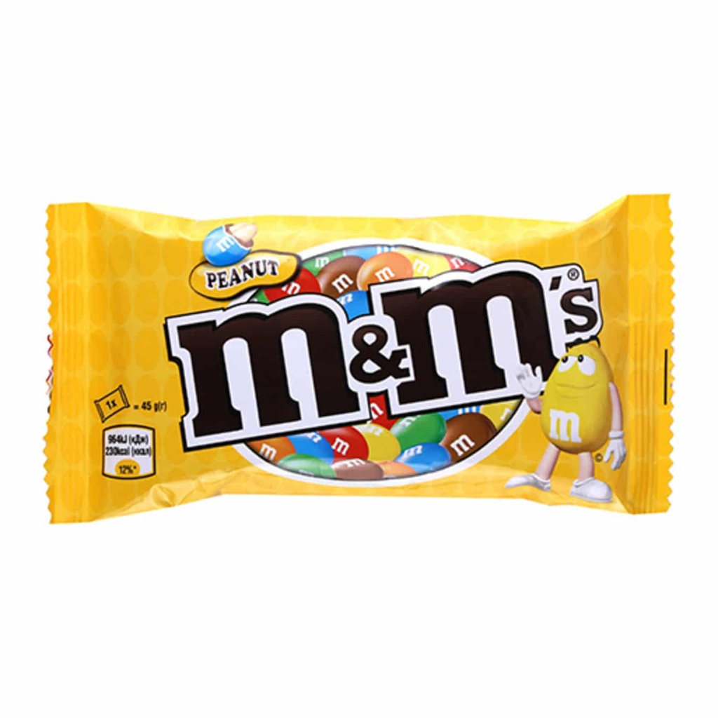 24 יח' -M&M - עדשים בטעם שוקולד עם בוטניים קלויים (צהוב)